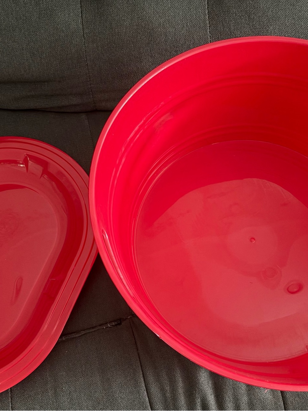 Bright Red Plastic Tub with Matching Serving Dish